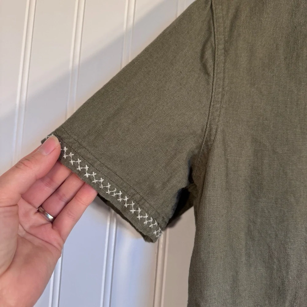 Abercrombie Kids Linen Blend Embroidered Tigers and Hem Olive Green Boys 11/12 - Picture 3 of 9